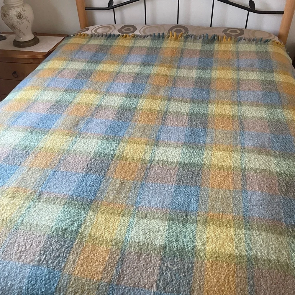 Plaid Multicolor Wool Throw Blanket